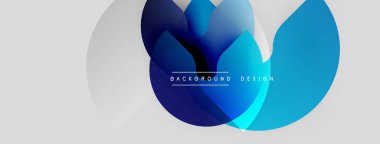 Soyut tasarım özellikleri üst üste binen daireler, gradyanlar. Mavi renkler baskın, modern görsel efekt yaratıyor. Metin arkaplan tasarımı okur.