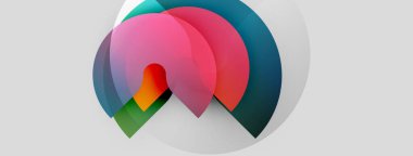 Soyut renkli daireler çakışıyor, dinamik görsel kompozisyon oluşturuyor. Yumuşak eğimler, modern tasarım, basit arkaplan.