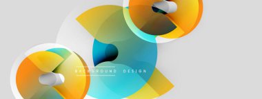 Soyut geometrik şekiller örtüşüyor, canlı renk eğimleri yaratıyor. Modern tasarım pürüzsüz geçişler, açık gölgeler içerir.