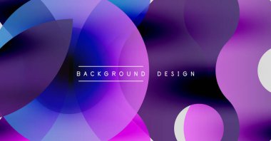 Soyut mor tasarım, üst üste binen daireler, gradyanlar. Modern estetik, dijital arkaplanlar ve sunumlar için uygun.