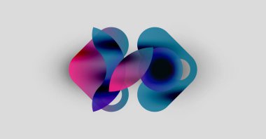 Soyut şekiller harmanlanarak canlı renk değişimleri yaratır. Yumuşak kenarlar akıcılığı, hareketi, modern tasarım estetiğini gösterir..