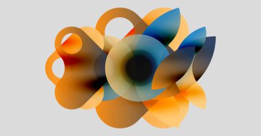 Soyut kompozisyon. Üst üste binen daireler, sıcak renkler baskın gelir, dinamik görsel efekt yaratır. Yumuşak eğimler, modern tasarım.