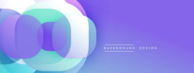 Soyut çemberler çakışıyor ve gradyan etki yaratıyor. Mor, mavi renkler tasarımda baskın. Minimalist metin arkaplan tasarımı okur.