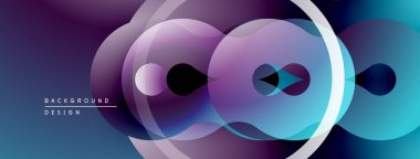 Soyut daireler örtüşüyor, canlı mor, mavi renkler yaratıyor. Modern tasarım dinamik, pürüzsüz, görsel olarak çekici..