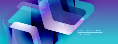 Soyut geometrik şekiller örtüşür, parlak mavi ve mor renkler yaratır. Modern tasarım teknoloji, yenilik, dijital sanat öneriyor.