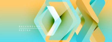 Soyut geometrik desen. Üst üste binen kareler dinamik görsel akış yaratır. Renkler sarı, turuncu ve turkuaz renkleri harmanlıyor. Modern tasarım ögesi.