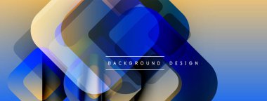 Soyut geometrik şekiller çakışıyor. Renkler karışıyor, dinamik görsel efekt yaratıyor. Modern tasarım arka planlar için uygun.