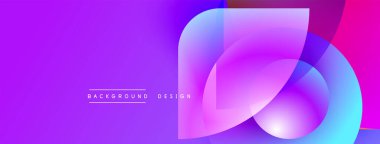 Canlı mor arkaplan özellikleri üst üste binen şeffaf şekiller. Gradyan renkler düzgün bir şekilde harmanlanarak modern tasarım yaratıyor. Metin arkaplan tasarımı okur.