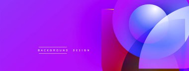 Canlı mor renkte bir arkaplan. Üst üste binen şekiller modern soyut tasarım yaratır. Metin arka plan tasarımı okur. Minimalist estetik.