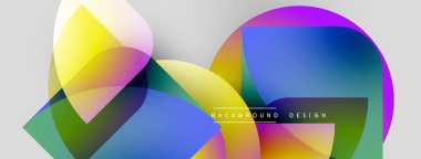 Soyut renkli şekiller örtüşüyor ve canlı bir görsel etki yaratıyor. Modern tasarım elementleri dinamik bileşim öneriyor. Arkaplan eğimli renkler içerir.