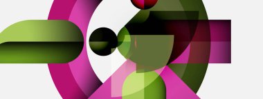 Soyut kompozisyon. Üst üste binen şekiller, canlı renkler, modern tasarım. Geometrik formlar dinamik görsel ilgi yaratır.