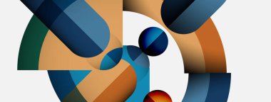 Üst üste binen geometrik şekilleri içeren soyut bileşim. Sıcak, serin renkler karışıyor, dinamik görsel ilgi yaratıyor. Minimalist tasarım.