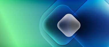 Soyut eğim arkaplanı. Mavi, turkuaz, yeşil renk karışımı. Bulanık kenarlı merkezi elmas şekli derinlik yaratır. Modern tasarım.