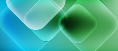 Soyut arkaplan yuvarlak kareler, gradyanlar. Mavi yeşile geçiş, yumuşak görsel efekt yaratır. Minimalist tasarım.