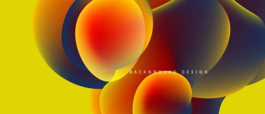 Soyut enerjik şekiller örtüşür, dinamik renkli kompozisyon oluşturur. Sarı arka plan görsel etkiyi arttırır. Modern tasarım ögesi.