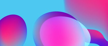 Soyut, enerjik çemberler çakışıyor ve yumuşak eğimler yaratıyor. Pembe, mor, mavi renkler kompozisyona hakim. Minimalist tasarım, modern estetik.