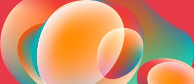 Üst üste binen renkli daireler içeren soyut bir kompozisyon. Gradyan renkler turuncu, deniz mavisi, pembe karışımı, dinamik görsel efekt yaratır. Pürüzsüz geçişler baskın gelir..