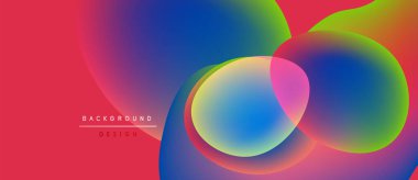 Soyut enerji eğimleri çakışıyor. Kırmızı arka planda baskın, mavi ve yeşil renklere karışıyor. Modern tasarım ögesi.