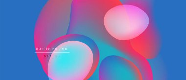 Soyut sıvı şekilleri canlı renkleri harmanlar. Mavi arka plan gölgeleri pembeler, siyanürler, beyazlar. Dijital projeler için modern tasarım ögesi.