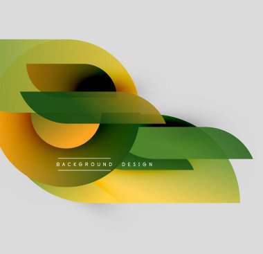 Soyut tasarım özellikleri üst üste binen sarı, yeşil şekiller. Modern kompozisyon dinamik görsel akış yaratır. Minimalist stil, eğim etkisi.