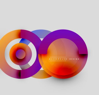 Soyut daireler örtüşüyor, canlı renk eğimleri yaratıyor. Arkaplan ve sunumlar için modern tasarım ögesi.