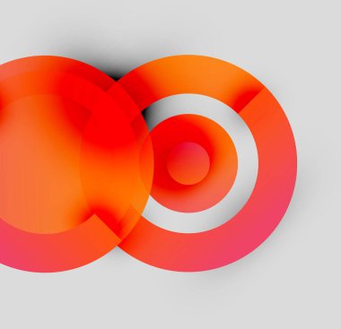 Soyut tasarım özellikleri üst üste binen turuncu daireler. Gradyan gölgeler derinlik yaratır, sonsuzluk sembolünü işaret eder. Minimalist, modern estetik.