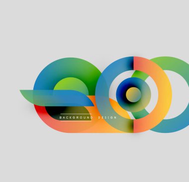 Soyut renkli çakışan daireler dinamik bileşim oluşturur. Arka planlar ve sunumlar için modern tasarım öğesi. Parlak gradyanlar görsel ilgi sunar.