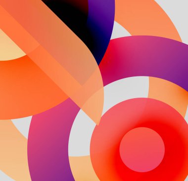 Soyut renkli çemberler çakışıyor, canlı gradyanlar yaratıyor. Modern tasarım, pürüzsüz geçiş, dijital sanat kompozisyonu.