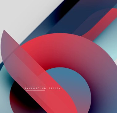 Soyut geometrik şekiller çakışıyor. Kırmızı, mavi, gri gradyanlar dinamik bileşim oluşturur. Modern tasarım elementleri derinlik, doku önerir.