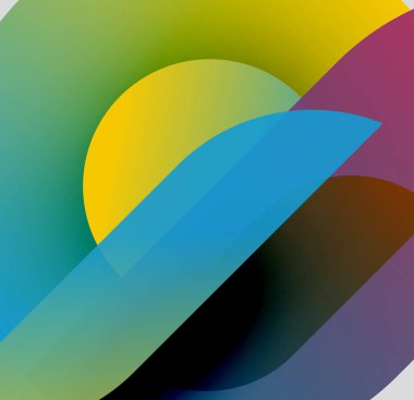 Soyut gradyanlar çakışıyor, dinamik şekiller yaratıyor. Renkler düzgün bir şekilde harmanlanarak modern tasarım estetiğini çağrıştırıyor. Yumuşak eğriler kompozisyona hakim.