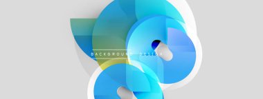 Soyut mavi şekiller üst üste binerek dinamik bileşim oluşturuyor. Açık gri arkaplan temiz karşıtlık sağlar. Modern tasarım ögesi.