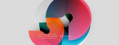 Soyut renkli şekiller örtüşür, dinamik görsel efekt yaratır. Modern tasarım elementleri yenilik, enerji, akıcılık öneriyor.