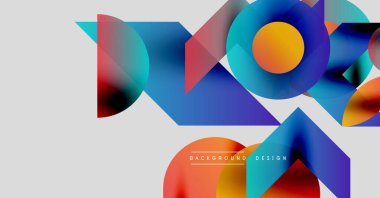 Soyut geometrik şekiller örtüşüyor, canlı renk eğimleri yaratıyor. Modern tasarım elementleri dinamik bileşim öneriyor. Arkaplanda pürüzsüz geçişler.