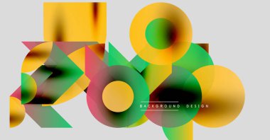 Soyut geometrik şekiller çakışıyor. Canlı renkler harmanlanır, dinamik görsel kompozisyon oluşturur. Modern tasarım elementleri temiz estetik sunar.