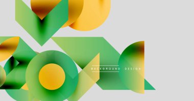 Soyut geometrik şekiller, canlı renklerin karışımı. Modern tasarım elementleri dinamik görsel kompozisyon oluşturur. Yumuşak eğimler, çakışan biçimler.