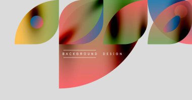 Soyut şekiller örtüşüyor, canlı renk değişimleri yaratıyor. Modern tasarım öğeleri akıcılık, dinamizm ve görsel uyumu akla getiriyor. Arkaplan özellikleri metin etiketleri.