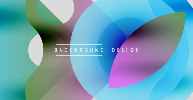 Soyut renkli şekiller çakışıyor. Gradyan renkler harmanlanarak, dinamik görsel efekt yaratır. Modern tasarım ögeleri pürüzsüz geçişler sunar.