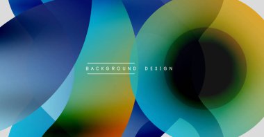 Soyut renkli çakışan daireler dinamik görsel efekt yaratır. Modern tasarım elementleri akıcılık, enerji ve yenilik önerir.