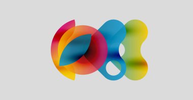 Soyut renkli şekiller örtüşüyor ve canlı bir görsel etki yaratıyor. Yumuşak eğimler karışıp, dinamik bileşim oluşturur. Işık arkaplanı formları geliştirir.