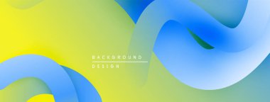 Soyut sıvı şekilleri sarı, yeşil ve mavi renkleri harmanlıyor. Modern tasarım dinamik görsel akış yaratır. Pürüzsüz gradyanlar yumuşak doku sunar.