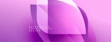 Soyut mor tasarım. Üst üste binen şekiller dinamik görsel efekt yaratır. Değişken renklere sahip modern arkaplan, basit metin ögesi.