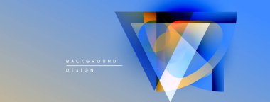 Soyut geometrik tasarım. Mavi gradyanlar katmanlı şekiller oluşturarak dinamik görsel efekt yaratır. Metin arkaplan tasarımı okur.