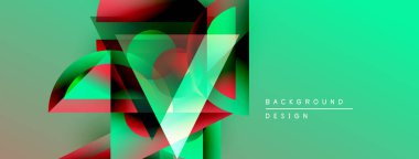 Soyut geometrik şekiller örtüşüyor, canlı yeşil, kırmızı gradyanlar yaratıyor. Modern tasarım elementleri dijital sanat, arkaplan dokusu.