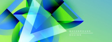 Soyut geometrik şekiller örtüşür, parlak mavi, yeşil eğimler yaratır. Modern tasarım teknoloji, yenilik ve enerji öneriyor. Arkaplan özellikleri metin arkaplanı, tasarım.