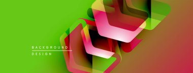 Soyut geometrik şekiller canlı yeşil arkaplanla örtüşür. Modern tasarım elementleri dinamik görsel bileşim oluşturur.