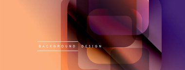 Soyut geometrik şekiller örtüşüyor, canlı renk eğimleri yaratıyor. Şeftali, mor renkler tasarıma egemen, modern estetik.