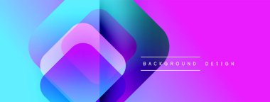 Soyut geometrik şekiller canlı mavileri, morları ve pembeleri harmanlarlar. Modern tasarım dinamik görsel etki yaratır. Yumuşak eğimler derinlik sunar.