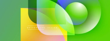 Soyut canlı tasarım, üst üste binen renkli şekiller. Gradyan renkler dinamik görsel efekt yaratır. Metin arkaplan tasarımı okur.