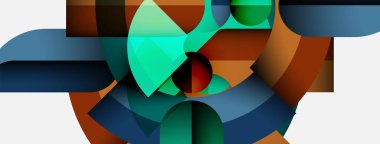 Soyut kompozisyon. Geometrik şekiller örtüşür, dinamik görsel ilgi yaratır. Renkler karışıyor, karmaşık desenler oluşturuyor. Modern tasarım.