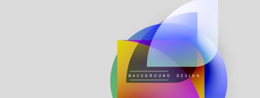 Soyut renkli şekiller örtüşüyor ve dinamik bir zemin oluşturuyor. Metin sarı dikdörtgen içinde arkaplan tasarımı okuyor. Minimalist, modern estetik.